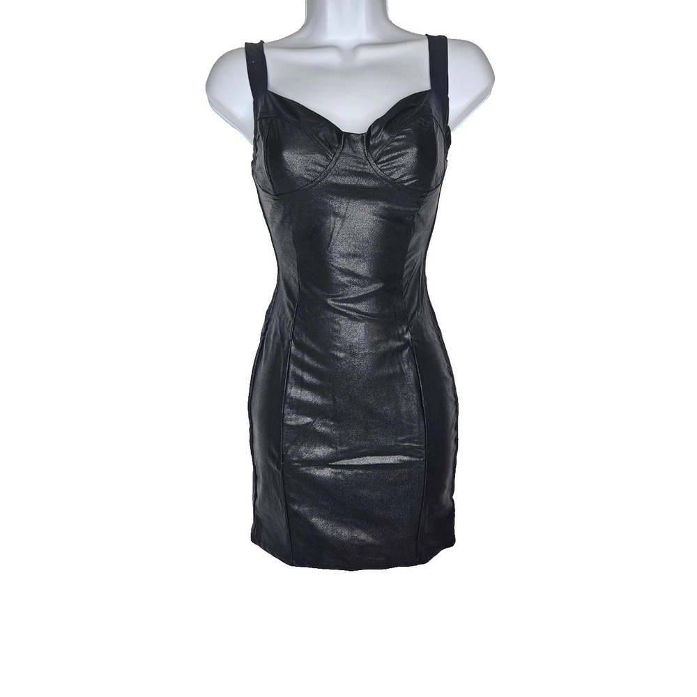 Naked Wardrobe Drip On Drip Mini Dress S Black Faux Leather Y2K Goth Clubwear